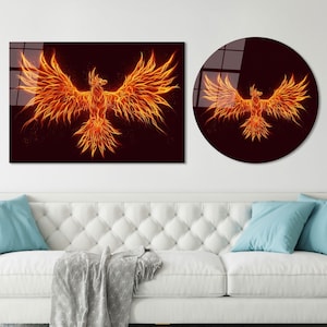 Fire Bird Printed, Fire Bird Wall Art, Grandma Gift Personalized Canvas Decor, Modern Wall Decor, Phoenix Artwork, Wall Art Prints,