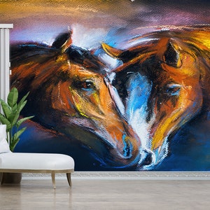 Animal Wall Print, Self Adhesive Paper, Abstract Horse Wall Poster, Modern Wallpaper, Decor For Wall, Two Horses Painting Wall Paper,