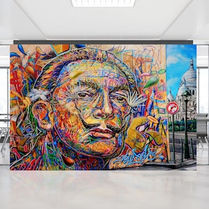 Wallpaper Patent, Paper Wall Art, Custom Wall Paper, Gift For Her, Salvador Dali Graffiti Wall Mural, Dali Wallpaper, Self Adhesive Paper,