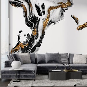 Bright Wall Paper, Printable Wall Art, Self Adhesive Paper, Gift For Him, Black And Gold Marble Wall Decal, Gold Wallpaper, Luvury Wallpaper