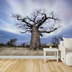 Baobab Tree Wallpaper, Tree Paper Art, Big Tree Wall Print, Self Adhesive Paper, Landscape Mural, 3D Papercraft, Wall Decorations, Wallpaper