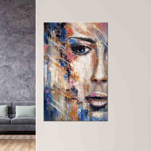 Woman Portrait Art, Portrait Wall Decor, Abstract Wall Art, Modern Artwork, Glass Wall Decor, 3D Canvas Art, Gift For Her, Cafe Wall Decor,