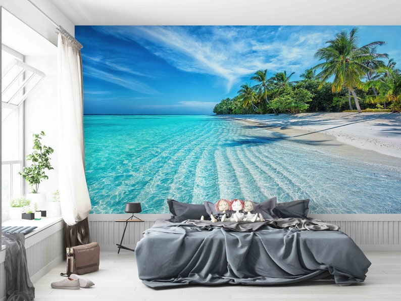 Tropical Beach Wallpaper Mural: Peel and Stick Sea Landscape - Etsy