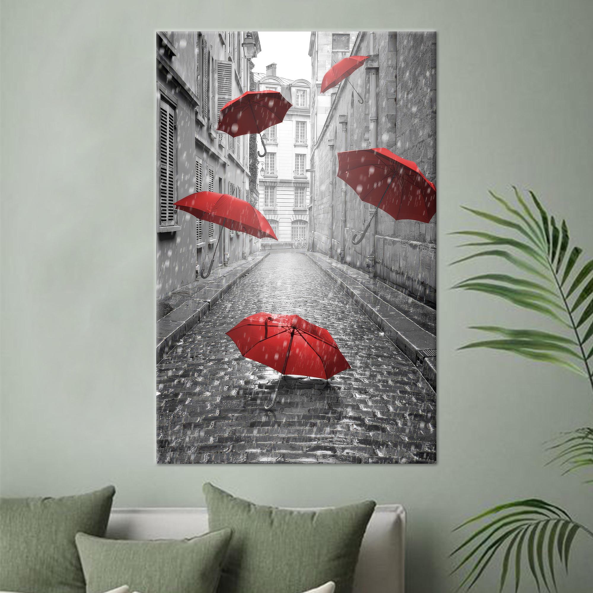 Red Umbrella Paris Print: Black and White Street Photography