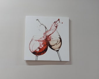 Kitchen Glass, Modern Artwork, Red And White Wine Splash Art, WINE Glasses Printed, Large Canvas Canvas Gift, Large Wall Art, Home Decor,