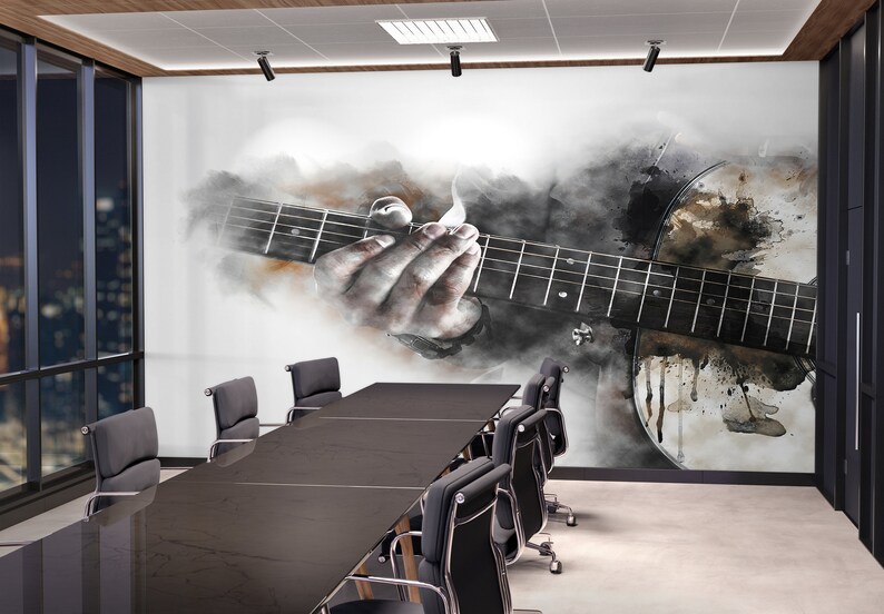 Guitar Watercolor Wallpaper: 3D Paper Wall Art, Music Room Decals image 3