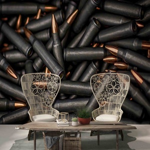 Bullet Wall Paper, Army Wall Paper, Boy Room Wall Decor, Personalized Gift, Do It Yourself, Modern Wall Poster, Loft Decor, 3D Wall Mural image 2