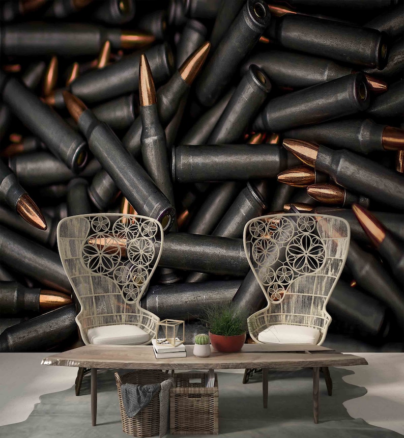 Bullet Wall Paper, Army Wall Paper, Boy Room Wall Decor, Personalized Gift, Do It Yourself, Modern Wall Poster, Loft Decor, 3D Wall Mural image 2
