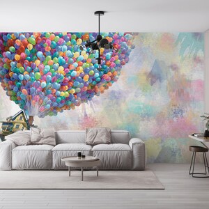 Wall Mural Wallpaper, Removable Wall Paper, Decals For Walls, Gift Wallpaper, Colorful Air Balloons Paper Art, Up Movie Paper Art, image 5