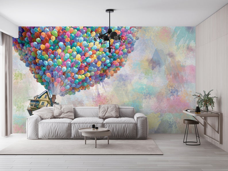 Wall Mural Wallpaper, Removable Wall Paper, Decals For Walls, Gift Wallpaper, Colorful Air Balloons Paper Art, Up Movie Paper Art, image 5