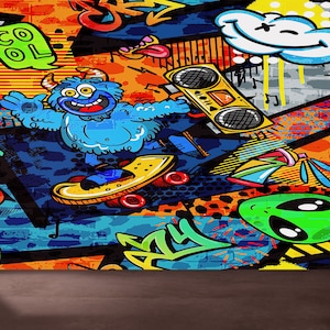 Skate Park Wall Paper, Colorful Graffiti Art, Cartoon Wall Stickers, Papercraft 3D, Graffiti Wall Art, Street Art Wall Paper, Gift For Him,