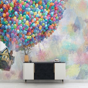 Wall Mural Wallpaper, Removable Wall Paper, Decals For Walls, Gift Wallpaper, Colorful Air Balloons Paper Art, Up Movie Paper Art, image 6