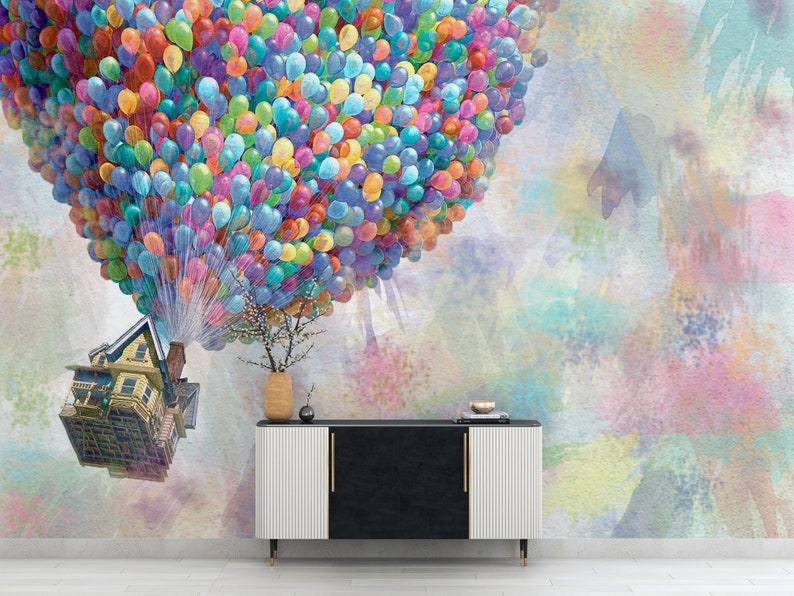 Wall Mural Wallpaper, Removable Wall Paper, Decals For Walls, Gift Wallpaper, Colorful Air Balloons Paper Art, Up Movie Paper Art, image 6