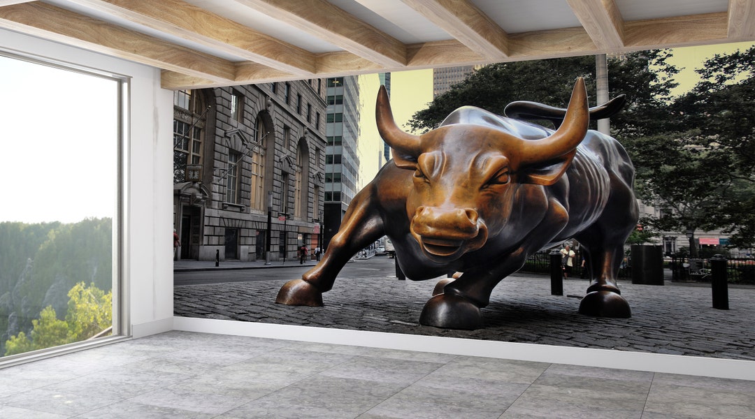 New York Bull Wall Art, Bull Wallpaper, Bronze Bull Wallpaper, Animal