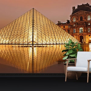 Bright Wall Paper, Papercraft 3D, Wallpaper Mural Art, Gift For Him, Louvre Museum Wall Mural, Paris Mural, View Wall Decor, Gift For Her,