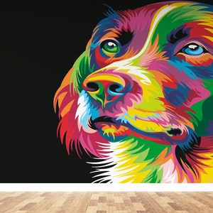 Colorful Dog Wall Paper, Rainbow Wall Print, Animal Wallpaper, Abstract Wall Decor, Wallpaper Panels, 3D Wall Mural, Self Adhesive Paper,