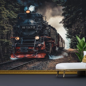 Tapetenrand, 3D Wandpapier, Wanddeko, Geschenktapete, Zug Wand wandbild, Zug Landschaft Wandaufkleber, Ansicht Wandposter,