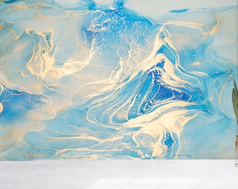 Luxury Wallpaper: Blue Gold Marble 3D Origami Wall Print