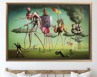 Surreal Political Wall Art – Colorful Canvas or Glass Print with Symbolic Imagery