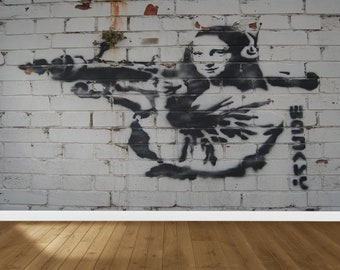 Banksy Mona Lisa Graffiti Wallpaper: Self Adhesive Mural