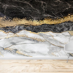 Luxury Wallpaper, Decor For Wall, Removable Wallpaper, Paper Cutting Art, Marble Wallpaper, Black And Gold Marble Wall Art, Modern Wallpaper