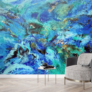 Wallpaper Peel And Stick, Bright Wall Paper, Wall Covering, Gift Wallpaper, Green And Blue Marble Wall Mural, Gold Marble Paper Art,