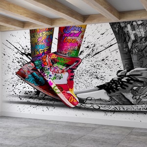 3D Papercraft, Love in Shoes Wall Mural, Shoes Wall Paper, Wall Print, Graffiti Mural, Wall Stickers, 3D Printing, Home Decor, 3D Printed