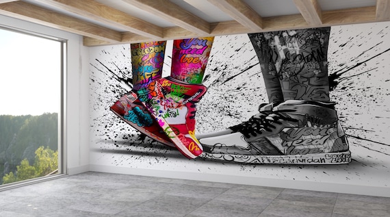 3D Papercraft, Love in Jordan Shoes Wall Mural, Air Jordans Wall Paper, Wall Print, Graffiti Mural, Wall Stickers, 3D Printing, Home Decor,