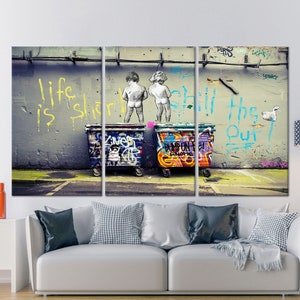 Banksy Graffiti Art: Life Is Short, Tempered Glass Wall Decor SET OF 3 CANVAS