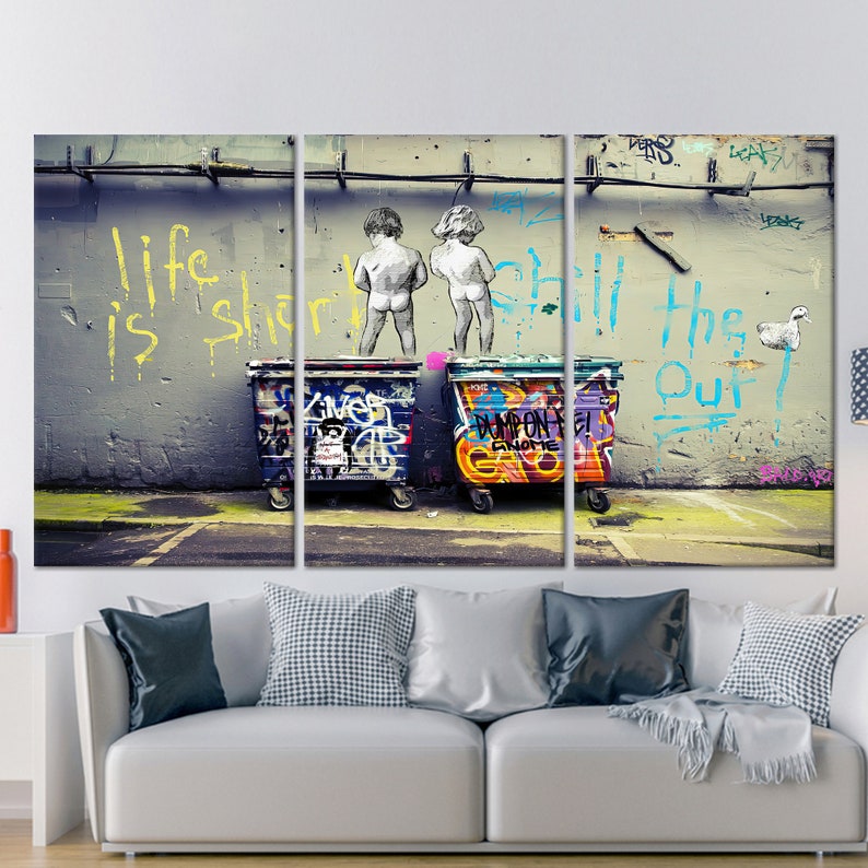 Banksy Graffiti Art: Life Is Short, Tempered Glass Wall Decor SET OF 3 CANVAS