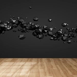 Schwarze Tapete, Modernes Wandposter, Luxus-Tapete, personalisierte Tapete, schwarzes Wandbild, Akzentwand, polygonale Kugeln Wandbild,