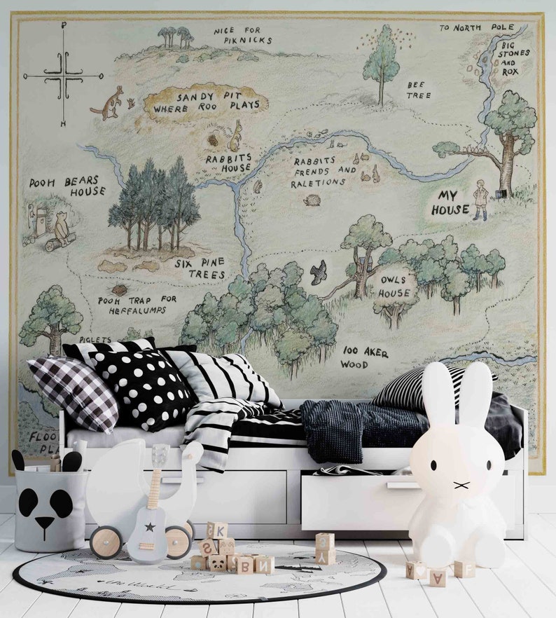 Winnie the Pooh Wallpaper Map Wall Painting Wallpaper 3D Etsy Australia