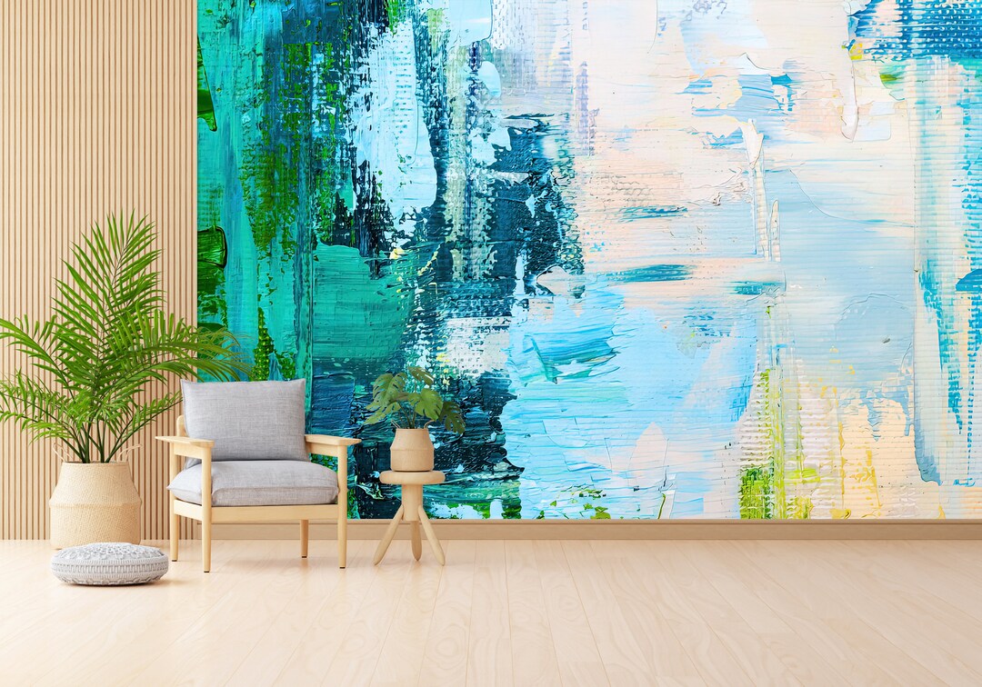 Blue and Green Wallpaper, Modern Wallpaper, Abstract Wallpaper, Wall