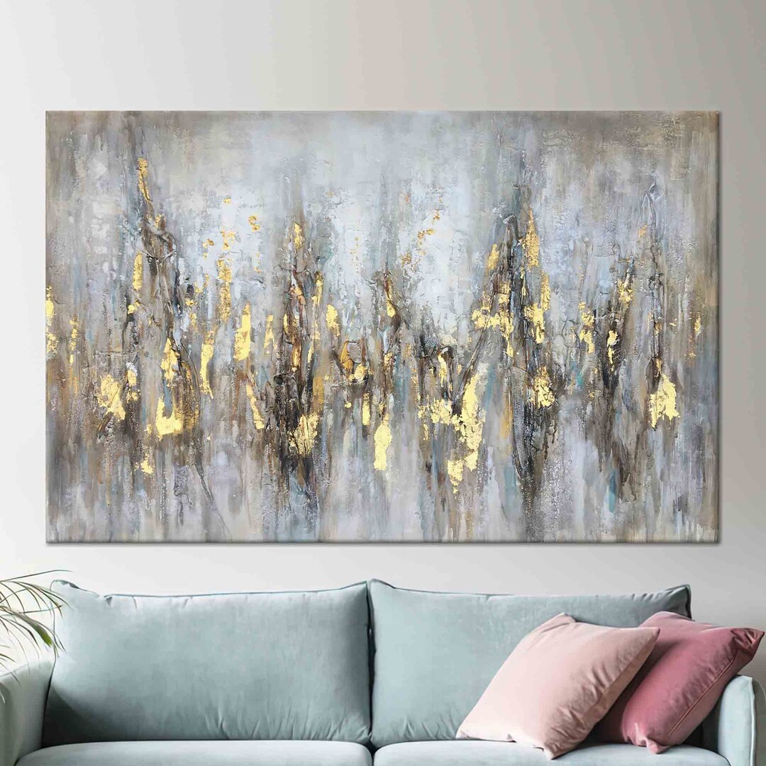 Soft Tones and Gold Art, Gray and Gold Art, Modern Artwork, Abstract