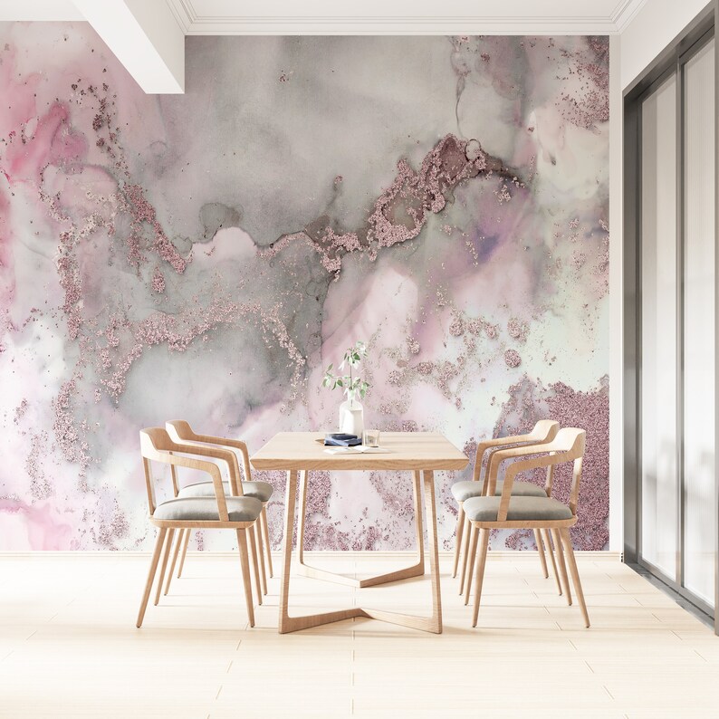Vinyl Wallpaper, Pink Wallpaper, Digital Paper, Wall Mural Wallpaper, Modern Wall Print, Pink And Gray Marble Wall Mural, Marble Wallpaper, image 3