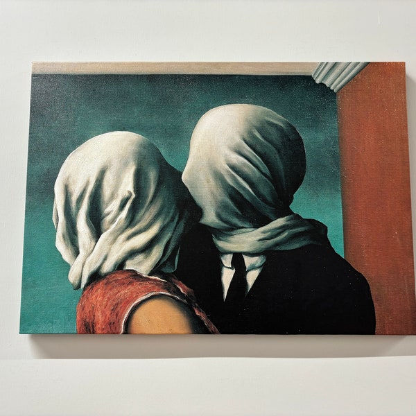 Lovers Poster, Reproduction Canvas Art, Rene Magritte The Lovers Canvas, Reproduction Tempered Glass, Gold Framed Wall Art, Valentine Gift,