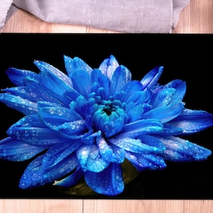 Flower Serving Board, Blue Flower Serving Board, Nice Blue Flower Chopping Board, Black Serving Board, Serving Board, Housewarming Gift,