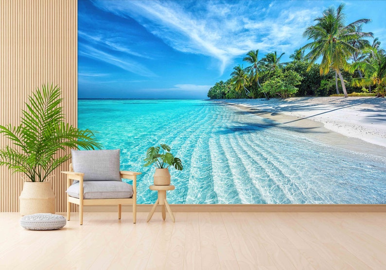Tropical Beach Wallpaper Mural: Peel and Stick Sea Landscape - Etsy