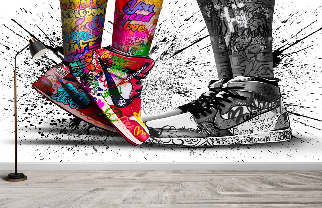 3D Papercraft, Love in Jordan Shoes Wall Mural, Air Jordans Wall Paper