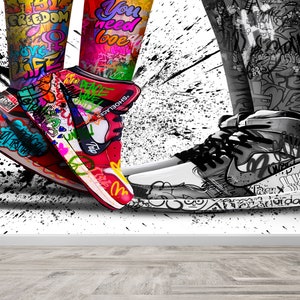 3D Papercraft, Love in Jordan Shoes Wall Mural, Air Jordans Wall Paper, Wall Print, Graffiti Mural, Wall Stickers, 3D Printing, Home Decor,