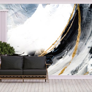 3D Wall Paper, Wallpaper Mural Art, Removable Wall Decor, Housewarming Gift, Black And Gold Painting Wall Stickers, Luxury Marble Mural,