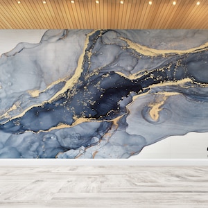 Wallpaper Mural, Blue And Cream Marble Wallpaper, Modern Wallpaper, Marble Wall Paper, Wall Covering, Wall Art, Luxury Wallpaper, Home Decor
