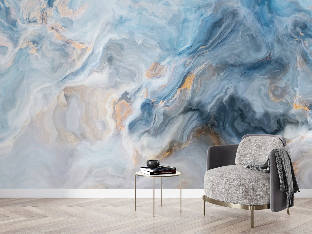 Custom Blue Marble Wallpaper Mural: Abstract Wall Decor - Etsy