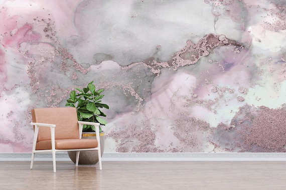 Vinyl Wallpaper, Pink Wallpaper, Digital Paper, Wall Mural Wallpaper, Modern Wall Print, Pink And Gray Marble Wall Mural, Marble Wallpaper,