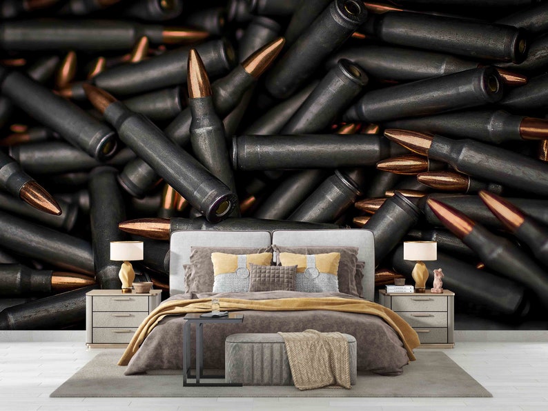 Bullet Wall Paper, Army Wall Paper, Boy Room Wall Decor, Personalized Gift, Do It Yourself, Modern Wall Poster, Loft Decor, 3D Wall Mural image 4