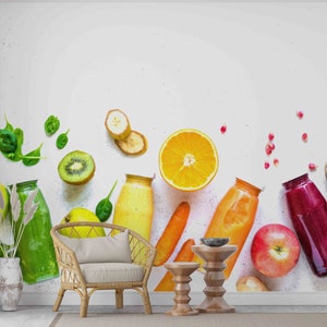 Colorful Fruits & Vegetables Wallpaper Mural: Kitchen Wall Decor