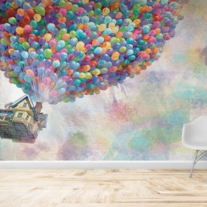 Wall Mural Wallpaper, Removable Wall Paper, Decals For Walls, Gift Wallpaper, Colorful Air Balloons Paper Art, Up Movie Paper Art,