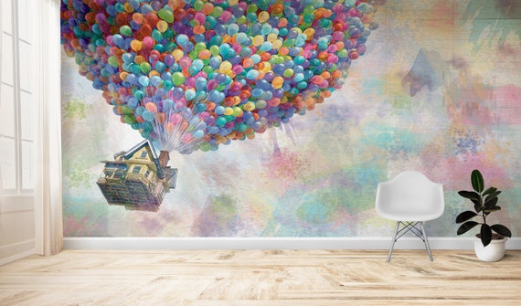 Wall Mural Wallpaper, Removable Wall Paper, Decals For Walls, Gift Wallpaper, Colorful Air Balloons Paper Art, Up Movie Paper Art,