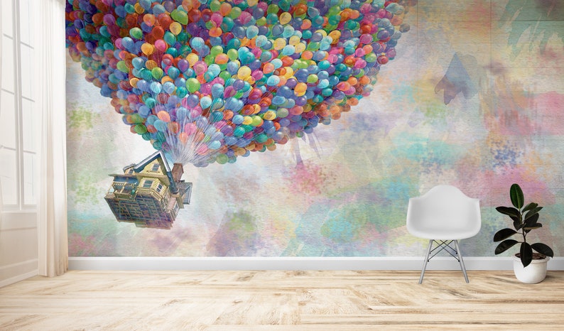 Wall Mural Wallpaper, Removable Wall Paper, Decals For Walls, Gift Wallpaper, Colorful Air Balloons Paper Art, Up Movie Paper Art, image 1