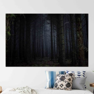 Night Landscape Art, Forest Wall Art, Forest Landscape Art, Gift For The Home, Tempered Glass, Canvas Art, 3D Wall Art, Living Room Wall Art